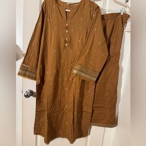 Sapphire winter suite Brown Embroidered Kurta and plazo pants